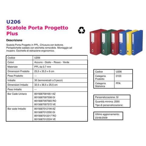 Scatole portaprogetti LEONARDI Plus PPL 25,5x35,5 cm - dorso 6 cm azzurro U206AZ